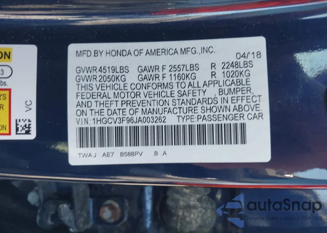 1HGCV3F96JA003262: 42740206