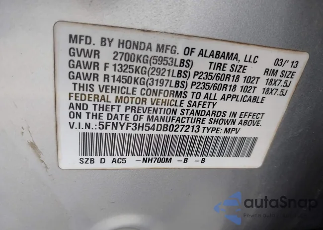 5FNYF3H54DB027213: 42740343