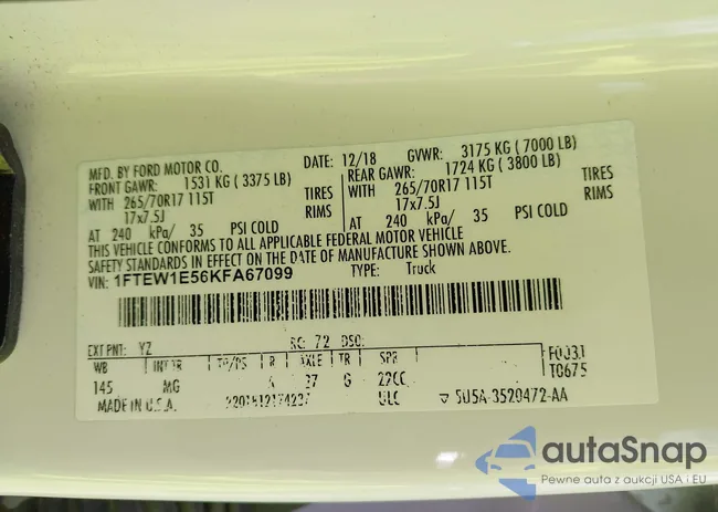 1FTEW1E56KFA67099: 42740423