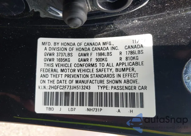 2HGFC2F73JH513243: 42740033