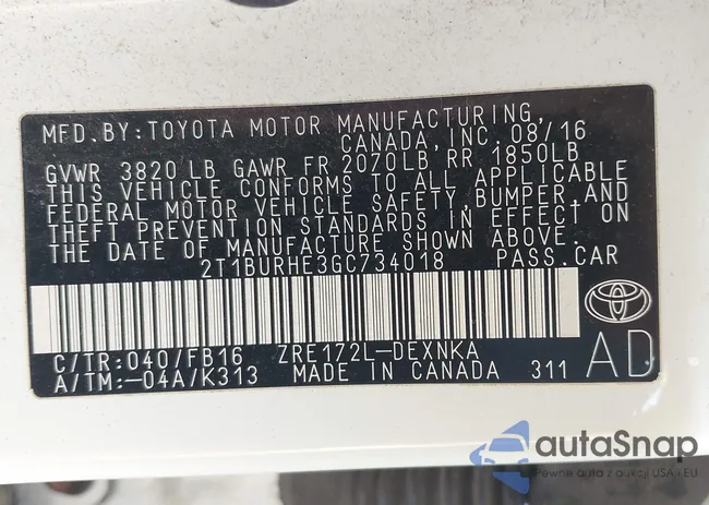 2T1BURHE3GC734018: 42741475