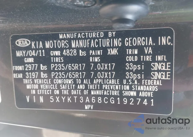 5XYKT3A68CG192741: 42741479