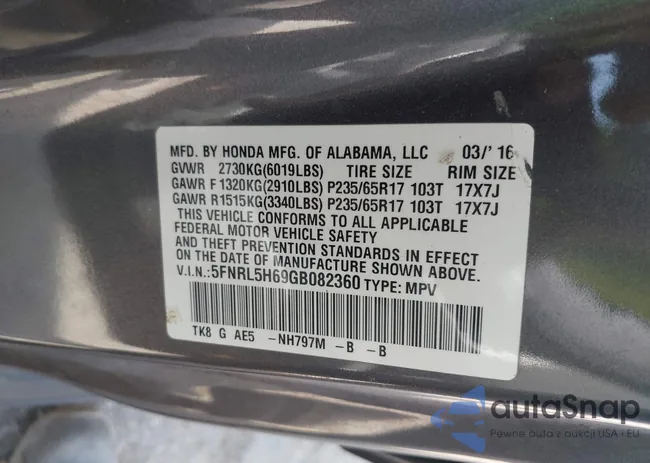 5FNRL5H69GB082360: 42741600