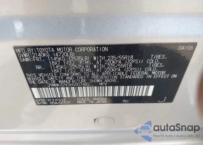 JTMBK32V265007492: 42740780