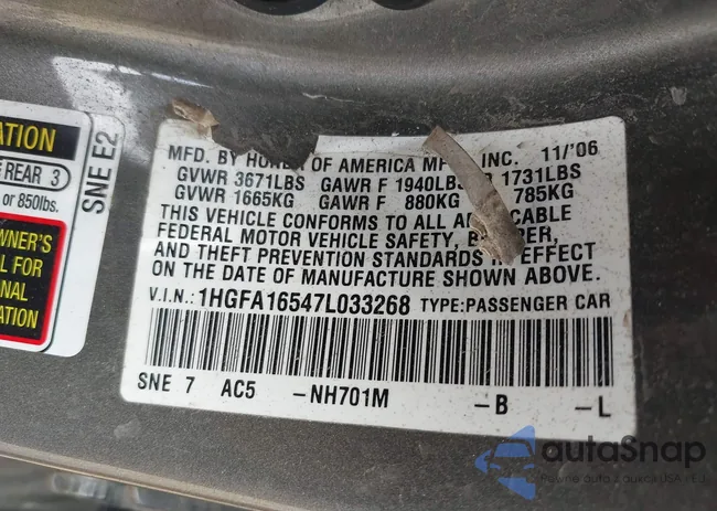 1HGFA16547L033268: 42740868