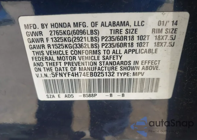 5FNYF4H74EB025132: 42740970