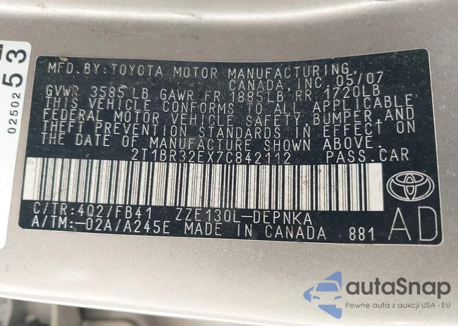 2T1BR32EX7C842112: 42741943