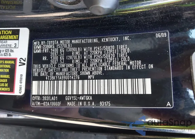 4T3BK11A99U014276: 42743507