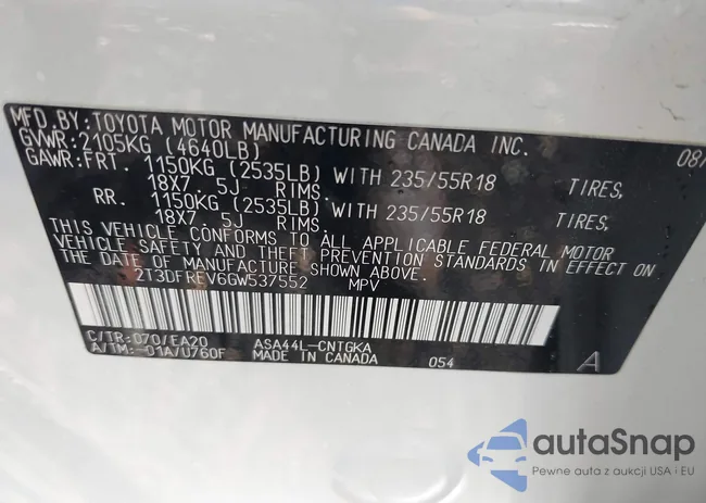 2T3DFREV6GW537552: 42743563