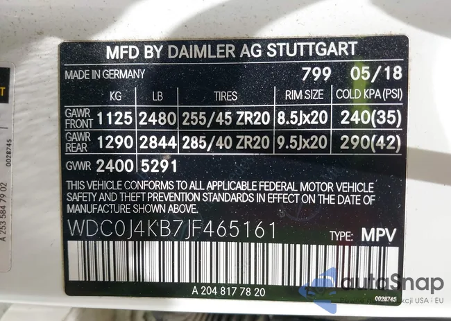 WDC0J4KB7JF465161: 42742800