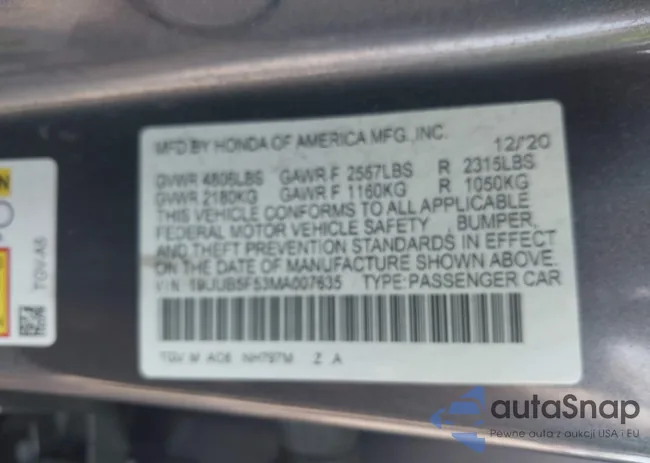 19UUB5F53MA007635: 42744557