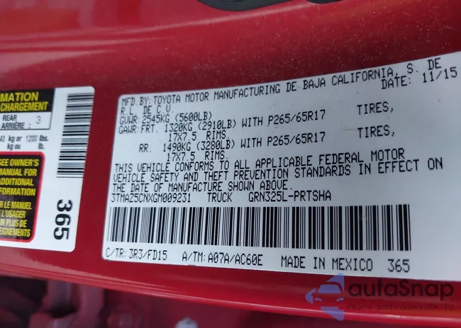 3TMAZ5CNXGM009231: 42744577