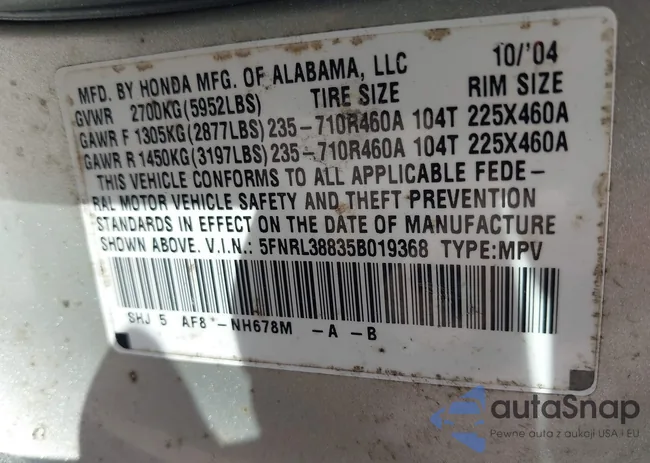 5FNRL38835B019368: 42743787