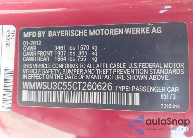 WMWSU3C55CT260626: 42744048