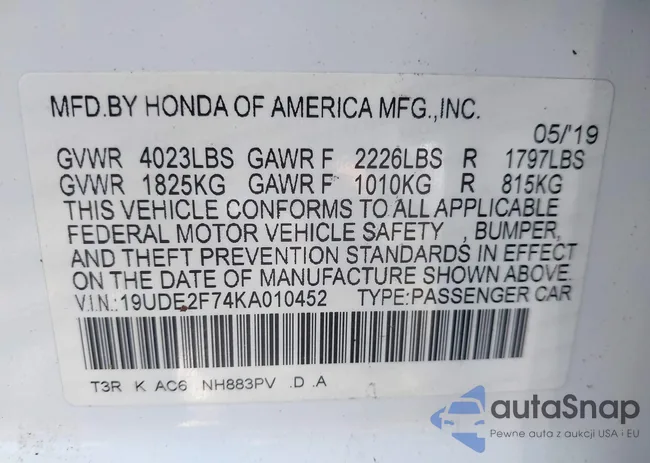 19UDE2F74KA010452: 42745439