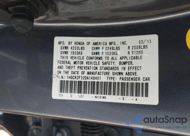 1HGCR2F32DA149401: 42744945