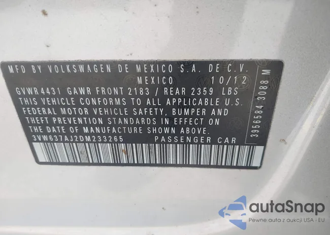 3VW637AJ2DM233265: 42746158