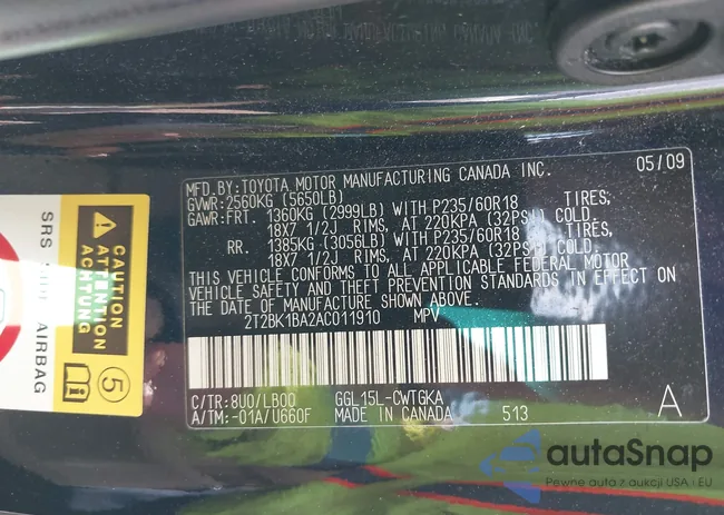 2T2BK1BA2AC011910: 42746003