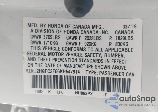 2HGFC2F66KH547914: 42746034