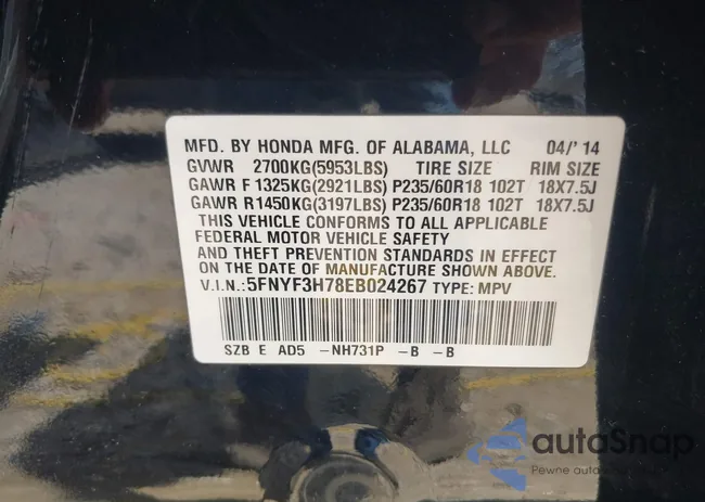 5FNYF3H78EB024267: 42747251