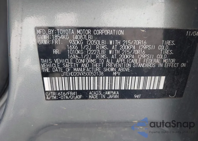 JTEHD20VX50052138: 42747033