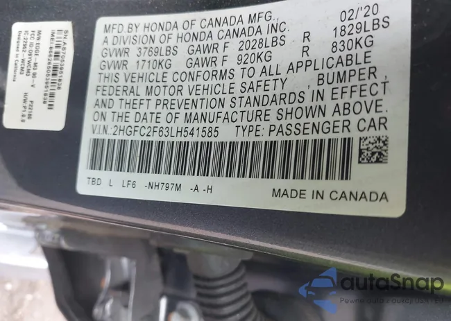 2HGFC2F63LH541585: 42748553