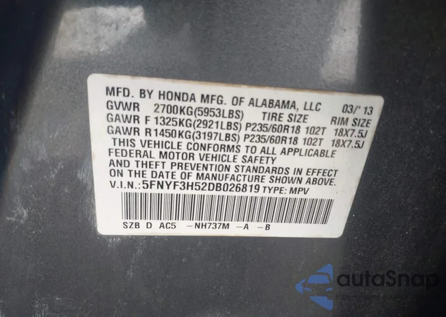 5FNYF3H52DB026819: 42748668