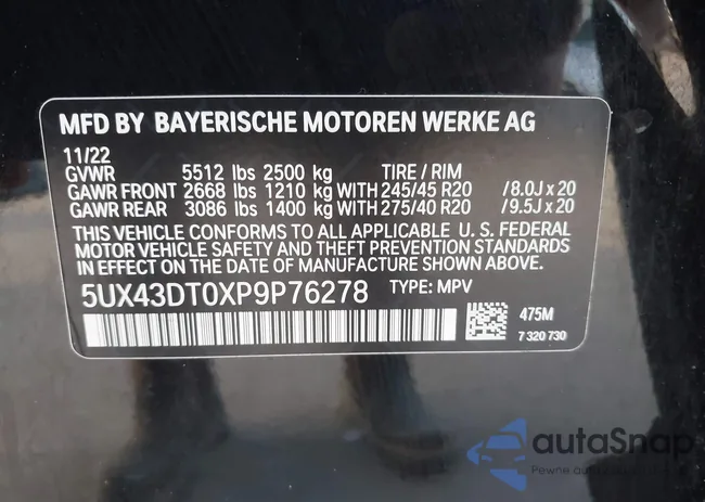 5UX43DT0XP9P76278: 42748669