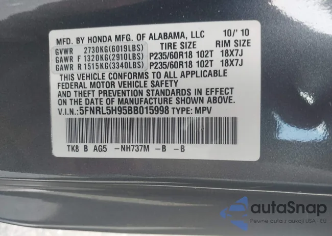 5FNRL5H95BB015998: 42747938