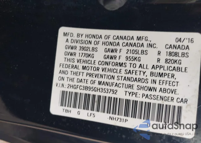 2HGFC3B95GH353792: 42748008