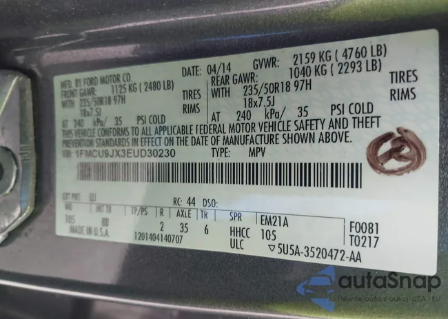 1FMCU9JX3EUD30230: 42749222