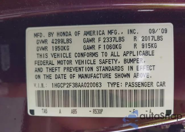 1HGCP2F38AA020063: 42749119