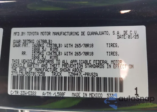 3TYLC5LN5ST017258: 42750251