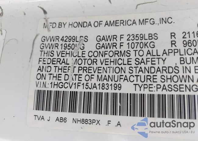 1HGCV1F15JA183199: 42750328