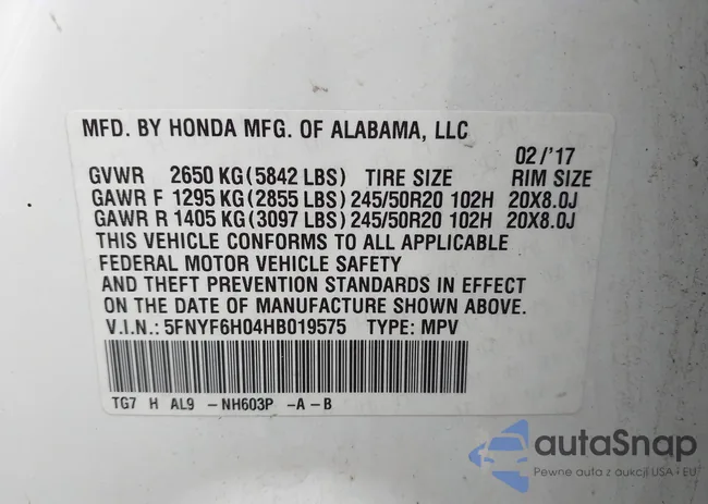 5FNYF6H04HB019575: 42750353