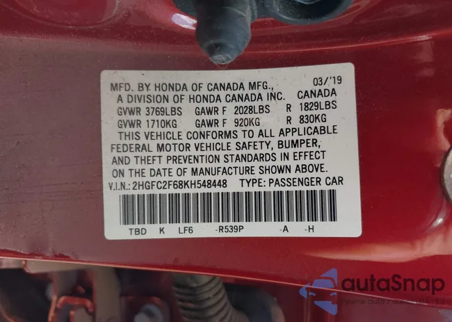 2HGFC2F68KH548448: 42751299