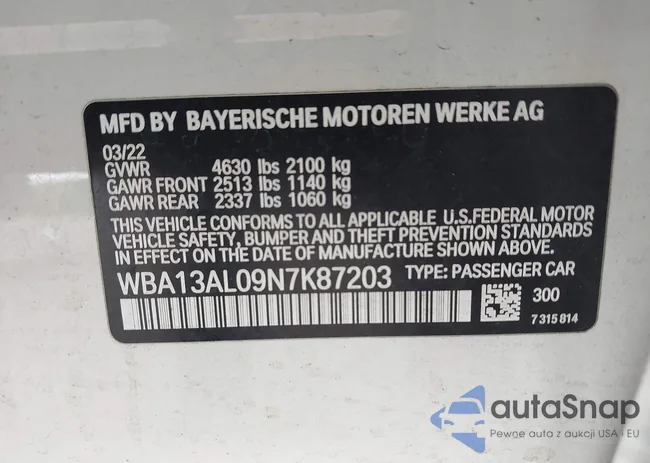WBA13AL09N7K87203: 42751315
