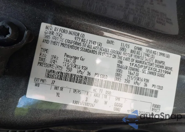 1FADP3F2XGL231994: 42751432