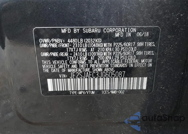 JF2SJAEC3JG605087: 42751565