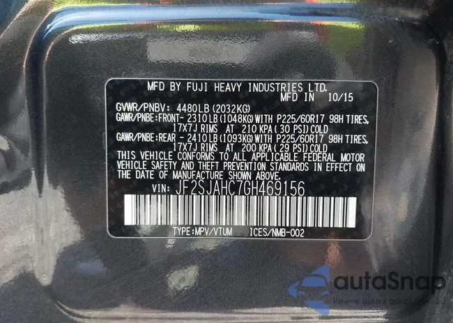 JF2SJAHC7GH469156: 42750730