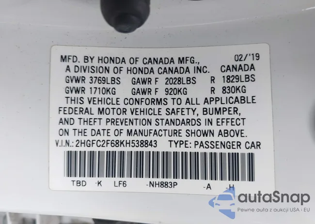 2HGFC2F68KH538843: 42752304