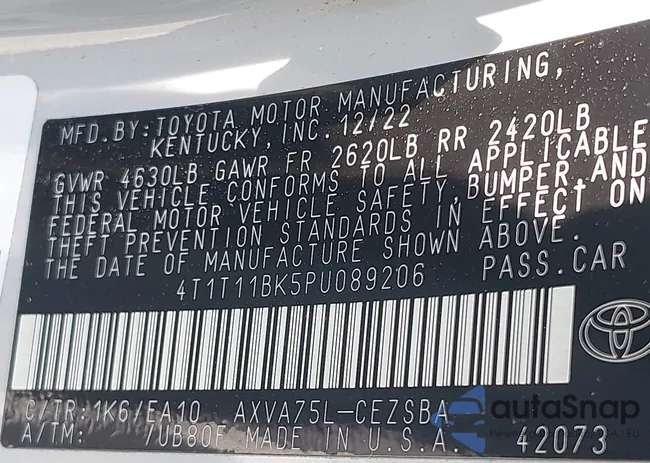 4T1T11BK5PU089206: 42751729