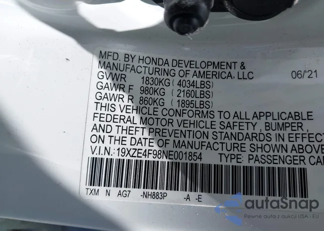 19XZE4F98NE001854: 42751800