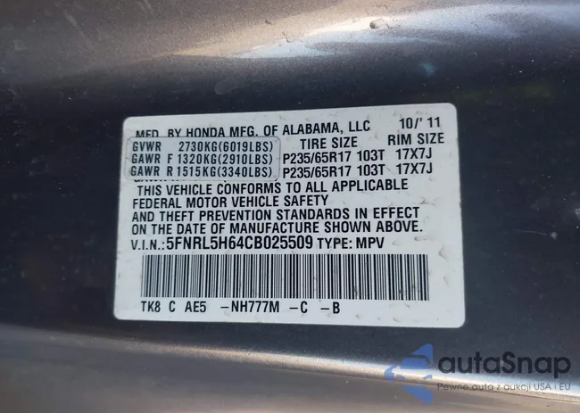 5FNRL5H64CB025509: 42753121