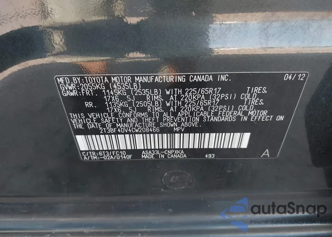 2T3EF4DV4CW308466: 42753506