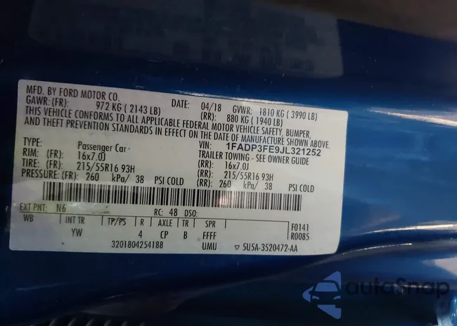 1FADP3FE9JL321252: 42752710