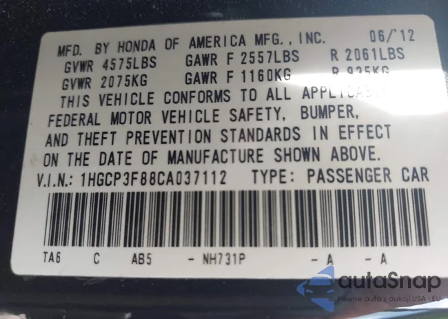 1HGCP3F88CA037112: 42752891