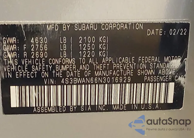 4S3BWAN66N3016929: 42754136