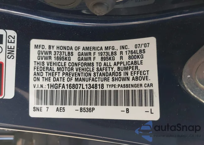 1HGFA16807L134818: 42754218