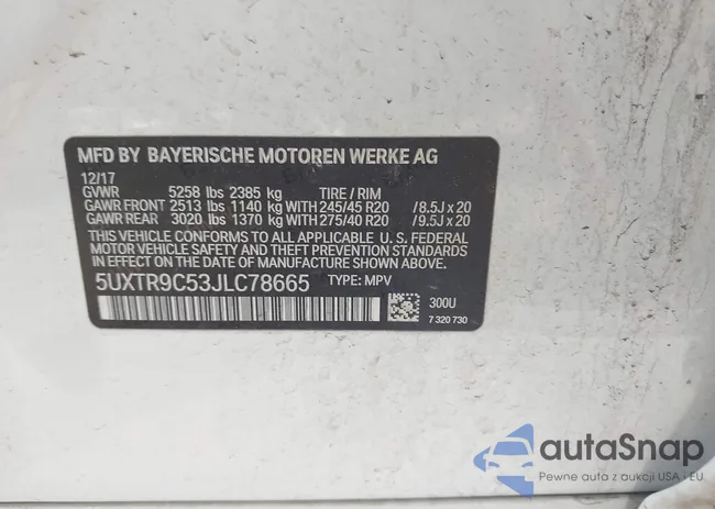 5UXTR9C53JLC78665: 42754229